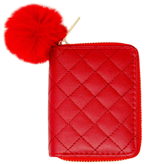Leather Quilted Wallet Red