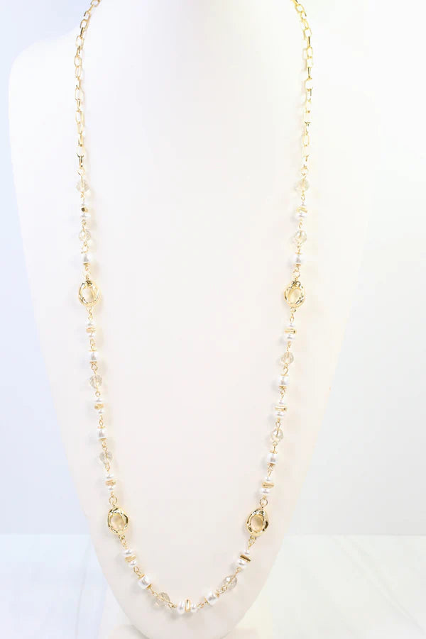 Caroline Hill Fairbanks Long Glass Beaded Necklace Pearl