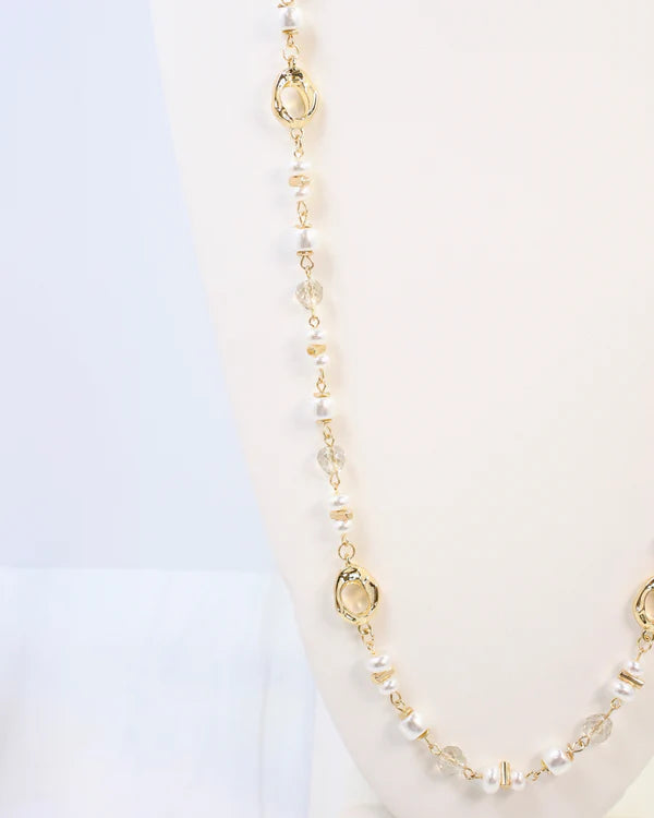 Caroline Hill Fairbanks Long Glass Beaded Necklace Pearl