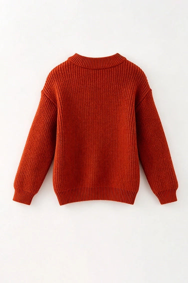 Girls Flower & Pumpkin Embroidered On Knitted Sweater