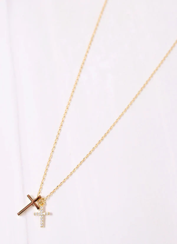 Caroline Hill Francia Cross Necklace GOLD