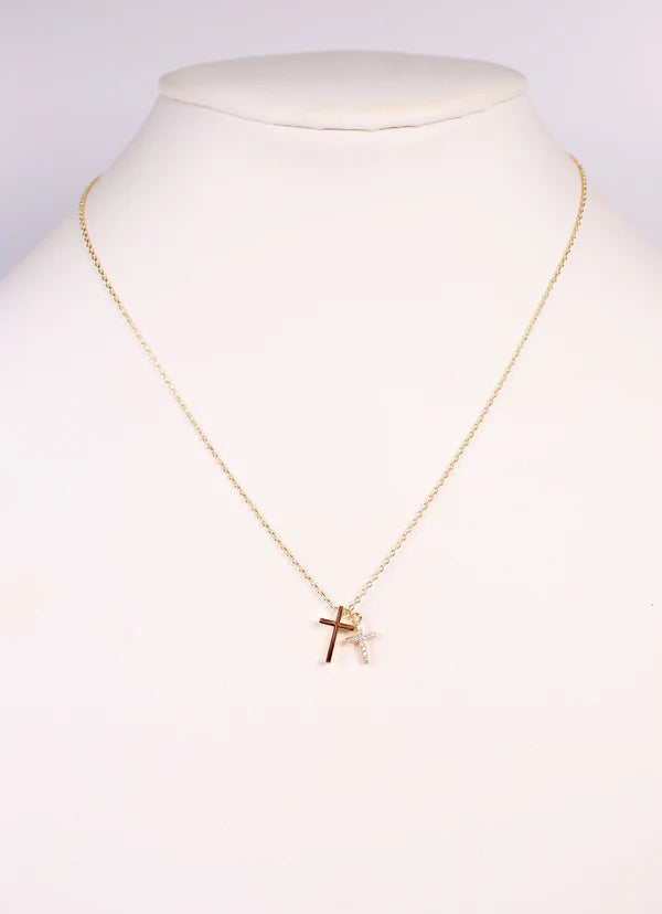 Caroline Hill Francia Cross Necklace GOLD