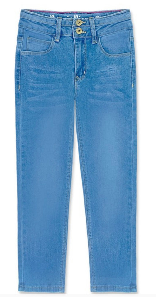 Girls Premium Wash Basic Fit Jeans with Glitter Double Button Medium Denim