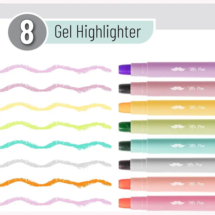 Mr. Pen Gel Highlighters, 8 Pack, No-Bleed, Twist-Up Design
