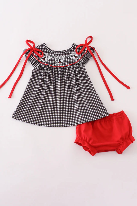 Girls Georgia Bulldog Embroidery Plaid Bloomer Set