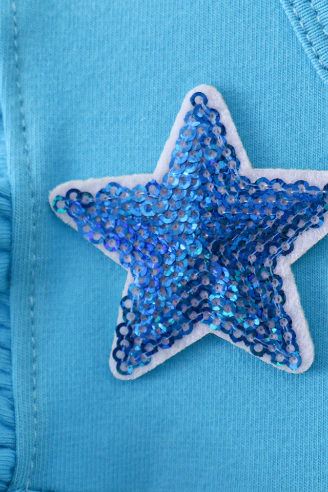 Girls Americana Blue Star Sequin Tiered Ruffle Dress