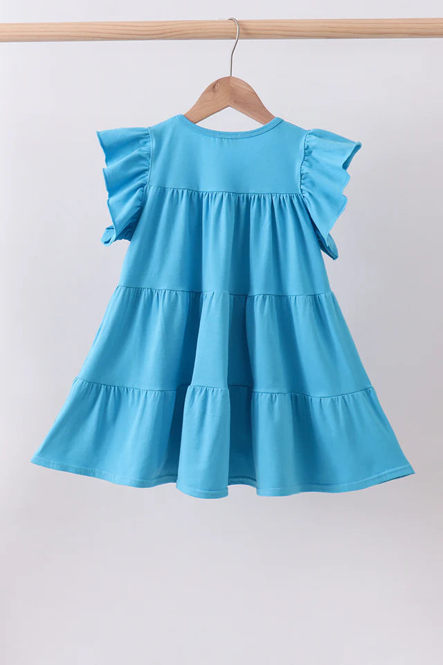 Girls Americana Blue Star Sequin Tiered Ruffle Dress