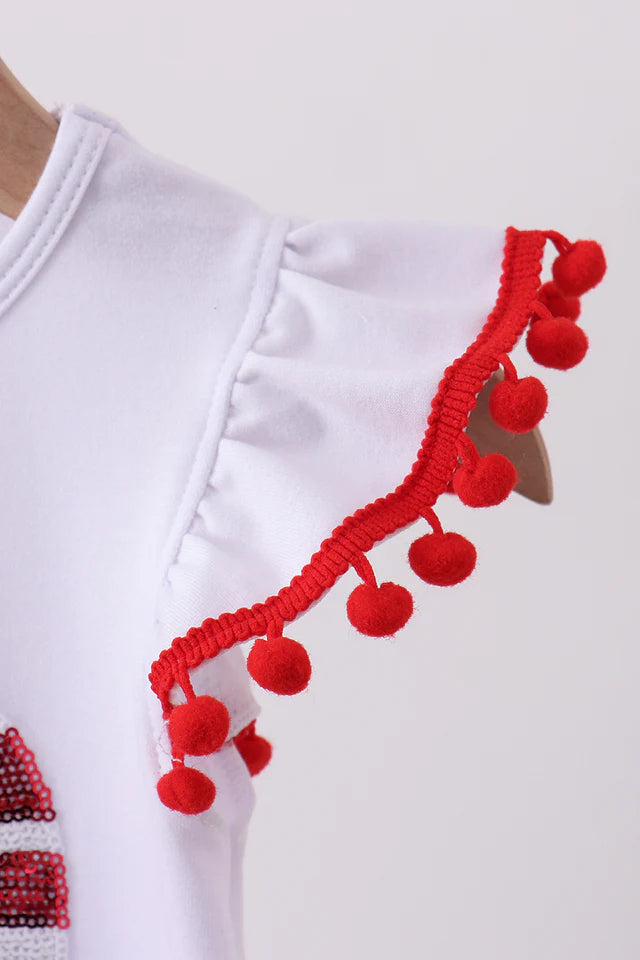 Girls Americana White Bow Sequin Romper