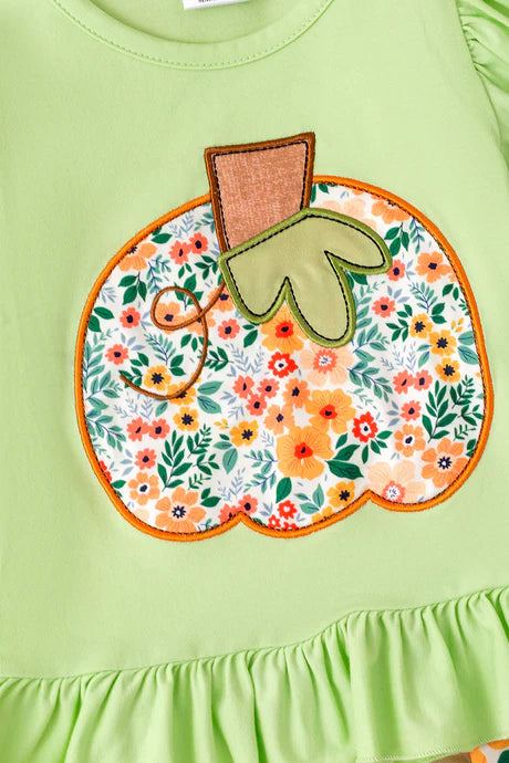 Girls Floral Pumpkin Application Top And Bell Bottoms