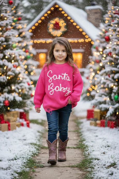 Girls Fuchsia Santa Baby Knitted Sweater