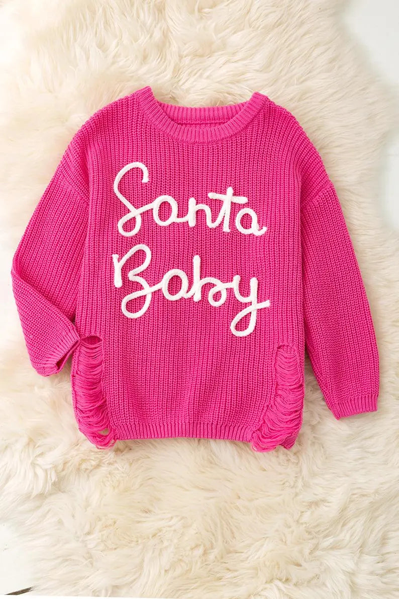 Girls Fuchsia Santa Baby Knitted Sweater