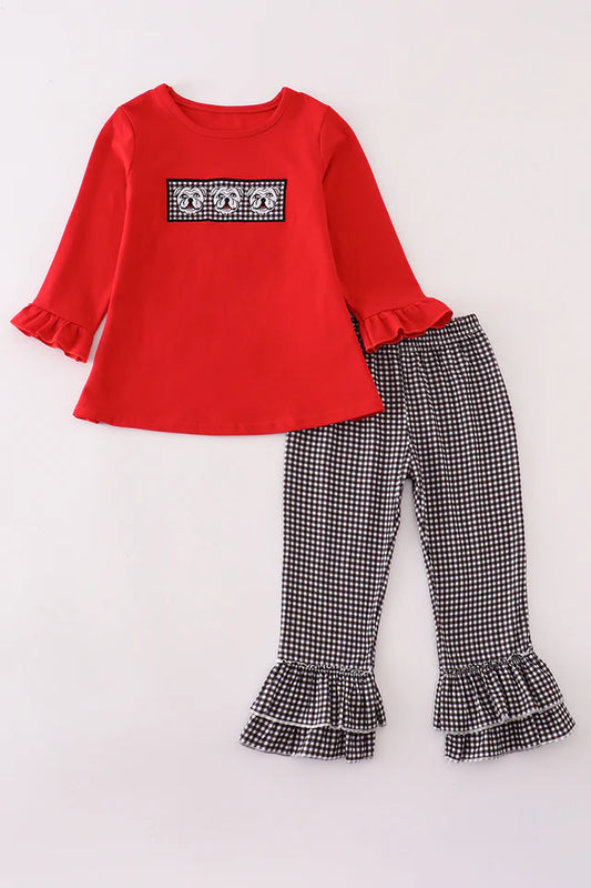 Girls Georgia Bulldog Embroidery Ruffle Pants Set