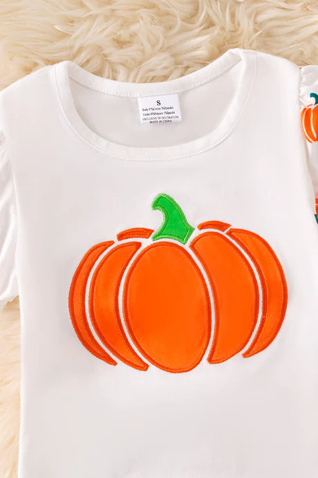 Girls Pumpkin Printed Top And Bell Bottoms