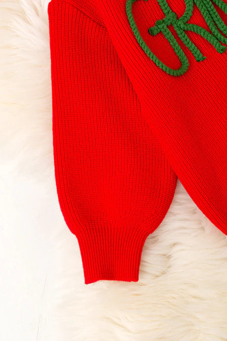 Girls Red Christmas Grinch Knitted Sweater