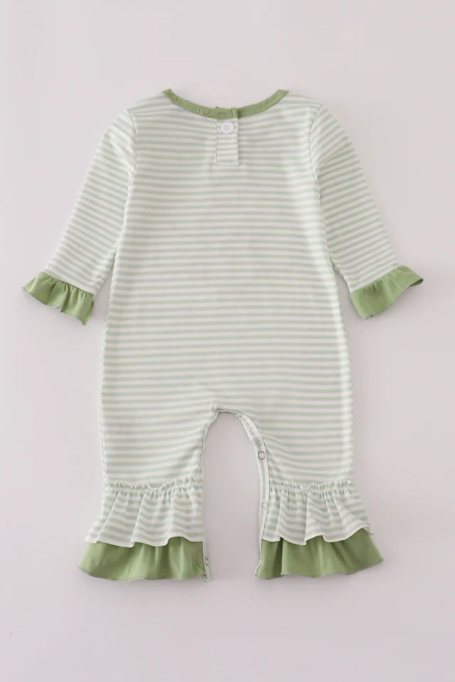 Girls Sage Turkey Applique StripeRuffle Romper
