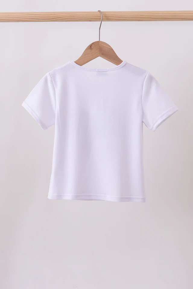 Girls Americana White Bow Sequin Top