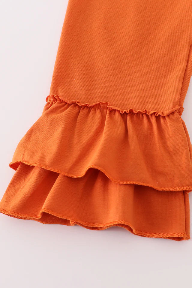 Girls Fall Floral Print Smocked Ruffle Pants Set