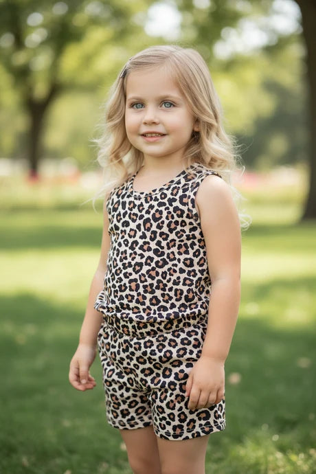Girls Leopard Printed Top And Shorts Set