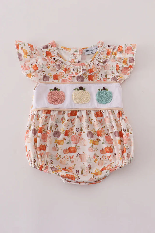 Girls Pumpkin Beige French Knot Ruffle Bubble