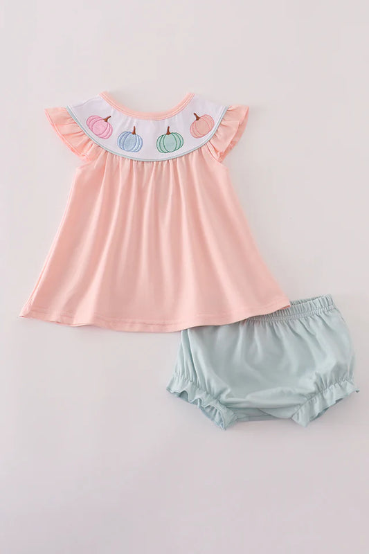 Girls Pumpkin Pink Embroidery Bloomer Set