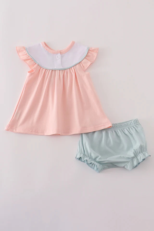 Girls Pumpkin Pink Embroidery Bloomer Set