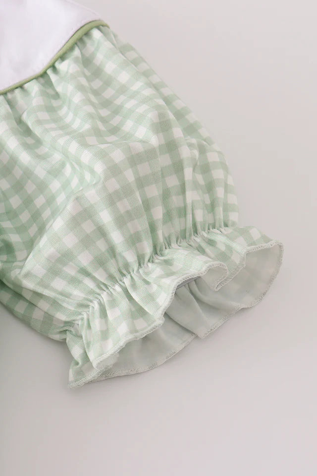 Girls Sage Turkey Embroidery Gingham Dress
