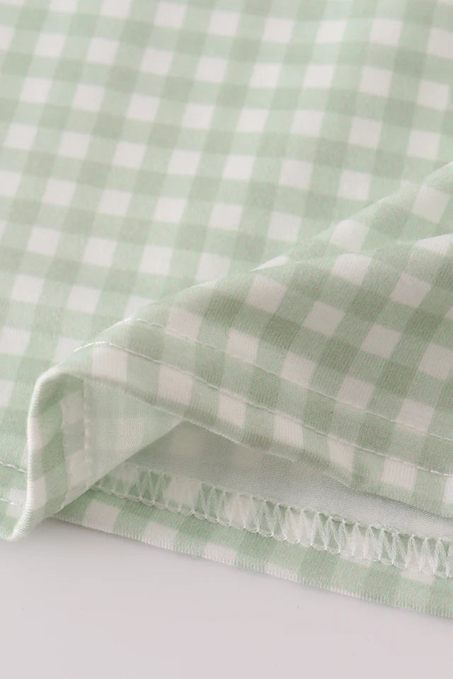 Girls Sage Turkey Embroidery Gingham Dress