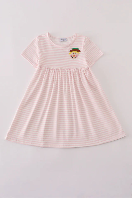 Girls Scarecrow Embroidery Stripe Dress