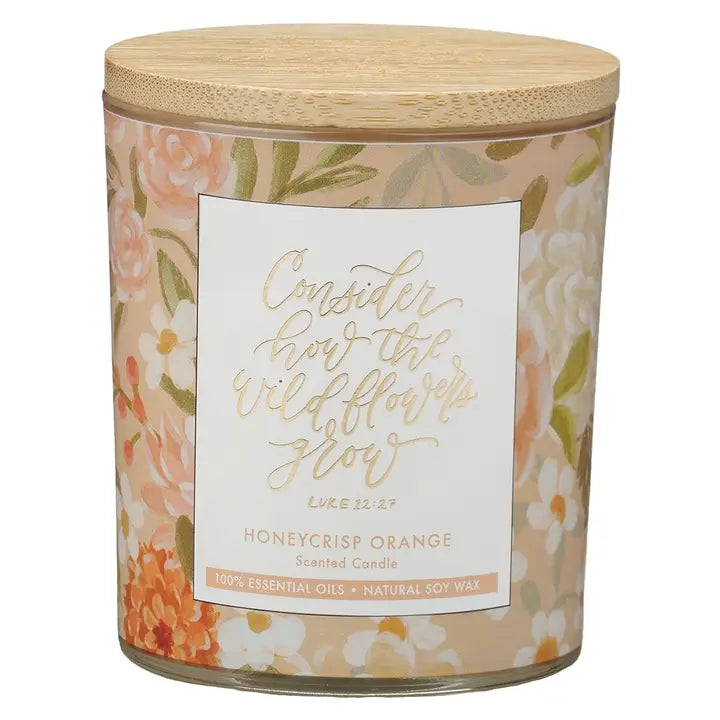 Glass Candle Bamboo Lid Consider How Wildflowers Lk 12:27