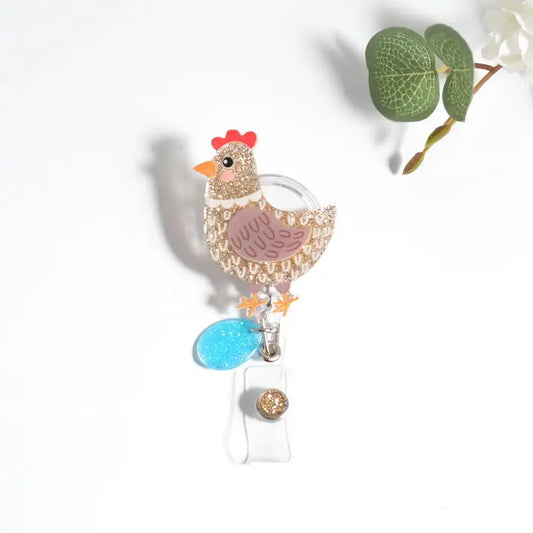 Glitterific Badge Reel Chick with Egg