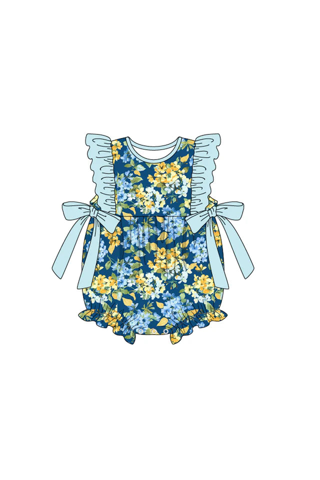 Girls Golden Meadow Print Ruffle Bubble
