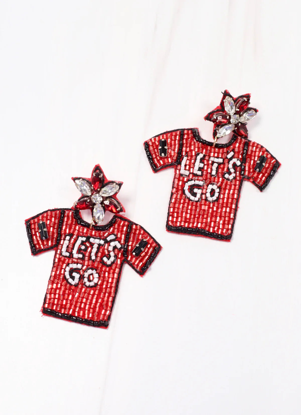 Caroline Hill Red Black Let's Go Jersey Beaded Earrings