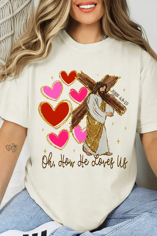 Womens He Loves Us Hearts Ivory Comfort Colors Adult Ring-Spun Cotton Tee