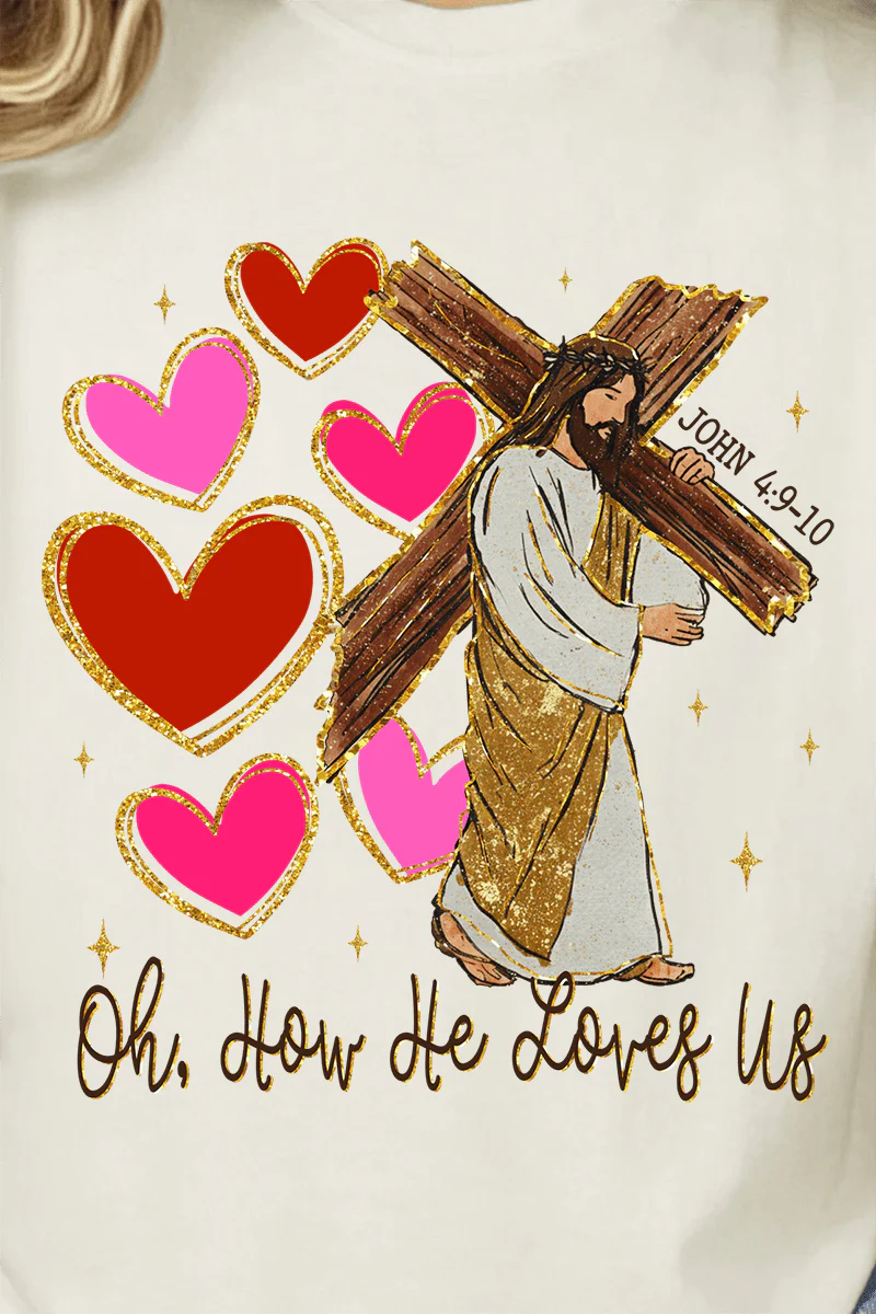 Womens He Loves Us Hearts Ivory Comfort Colors Adult Ring-Spun Cotton Tee