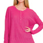 Womens Zenana Hot Pink Waffle Thumb Hole Cuffs Henley Tee