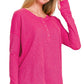 Womens Zenana Hot Pink Waffle Thumb Hole Cuffs Henley Tee