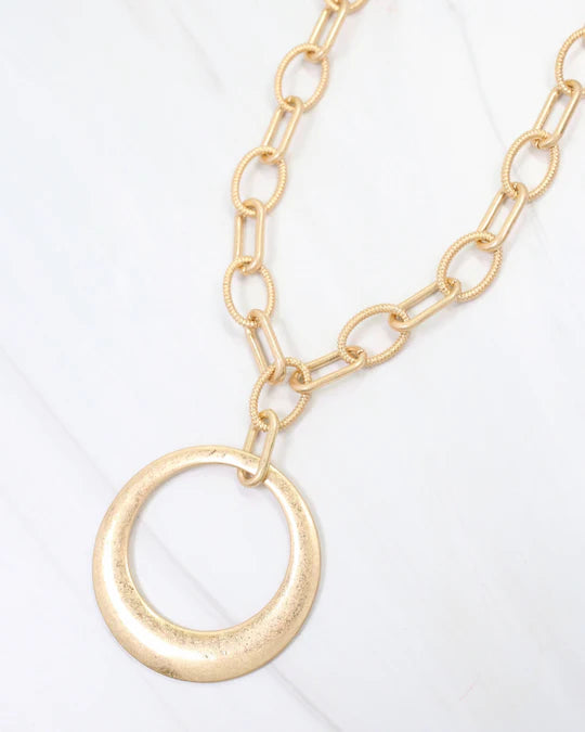 Caroline Hill Hyattsville Chain Necklace with Circle Pendant Worn Gold