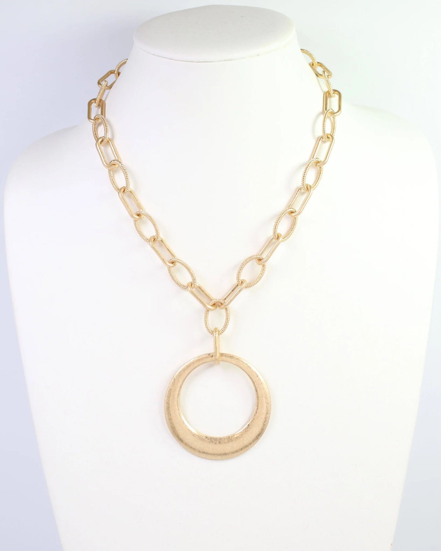 Caroline Hill Hyattsville Chain Necklace with Circle Pendant Worn Gold