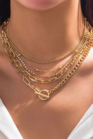 Mixing Things Up Goldtone And Crystal Five Necklace Set