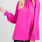 Womens Jodifl Hot Pink Solid Frill Mockneck Top