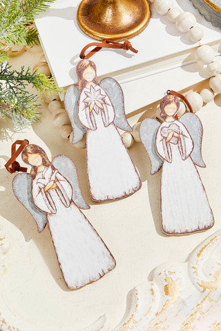 Wood Angel Tin Wings Ornament