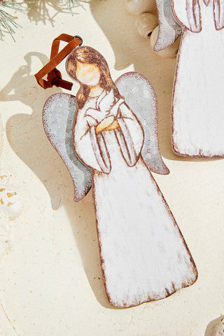 Wood Angel Tin Wings Ornament