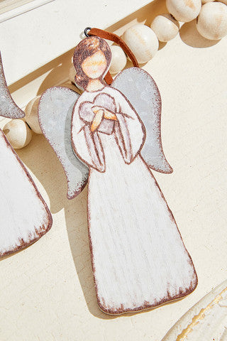 Wood Angel Tin Wings Ornament