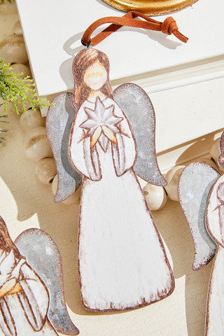 Wood Angel Tin Wings Ornament