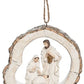 Ornament White Holy Family Inside Log Slice Resin