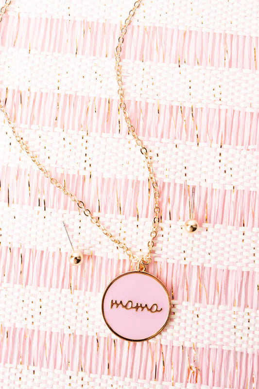 'Mama' Goldtone Pink Pendant Necklace