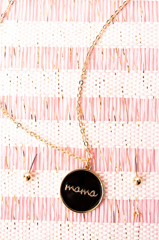 'Mama' Goldtone Black Pendant Necklace