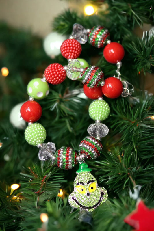 Grinch Bubble Necklace With Grinch Rhinestone Pendant