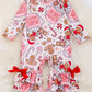 Girls Merry Bright Ginger Cookie, Candy Cane & Hot Cocoa Printed Romper With Ruffles