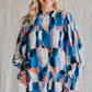 Womens Jodifl Navy/Blush Abstract Print Bubble Sleeves Top